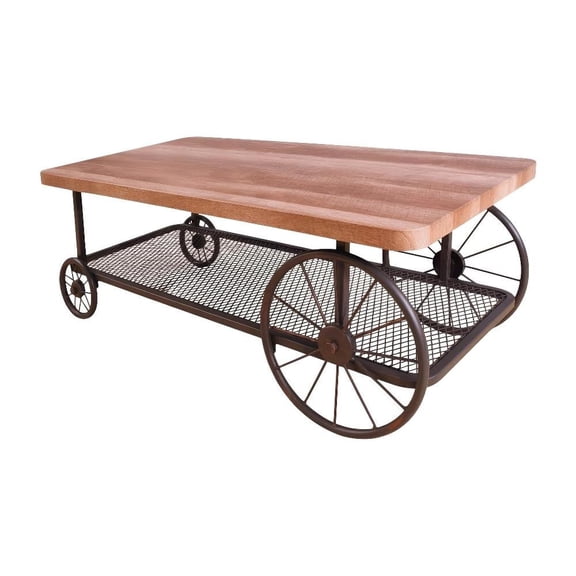Oak & Antique Gray Coffee Table with Metal Frame and Wood Veneer Surface