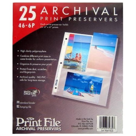 Print File 25 4x6 - 6 Archival Print Preservers Pages