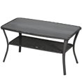thumbnail image 1 of CoSoTower Outdoor Patio PE Rattan Coffee Table with Storage Shelf, Wicker Side Table with Glass Top, Black, 1 of 7