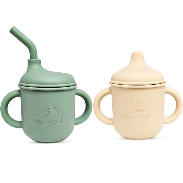 Paquete de 2 Vasos de Silicona con Pajitas para Bebés y Niños Pequeños (Menta/crema)