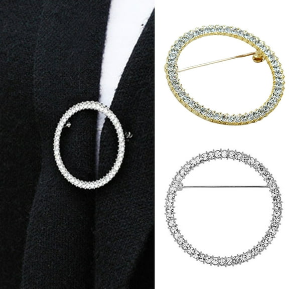 Xinyolin Hollow Circle Anti-Exposure Shawl Clip - Shining Rhinestone Sweater Safety Pin