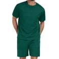thumbnail image 6 of Mens 2 Piece Outfit Summer Vacation Beach Set Casual Short Sleeve Shirt and Shorts for Men Green XL, 6 of 7
