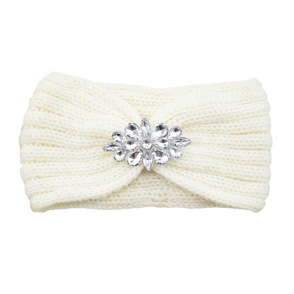 Xihbxyly Diadema de Punto para Mujer, Acogedora Diadema de Invierno, con Nudo de Diamantes de Imitación, Cálida Lana, Estilo Urbano Informal, Ideal para Fiestas y Bodas, Talla 50-58 Cm.
