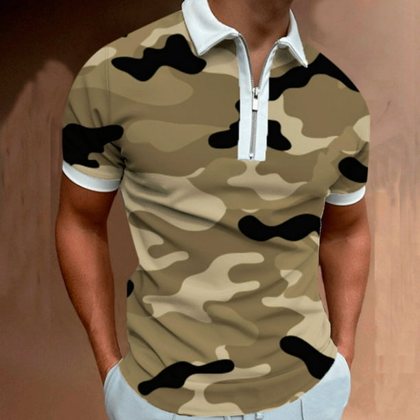 Azrian Shirt for Men Clearance Men's 3D Printed Lapel Half Zip Pullover ...