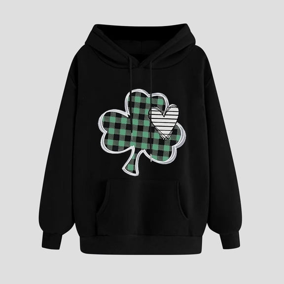 Women's St Patrick'S Day Loose Sweatshirt Pullover Clover Print Casual Irish Pullover Tops Black XXL