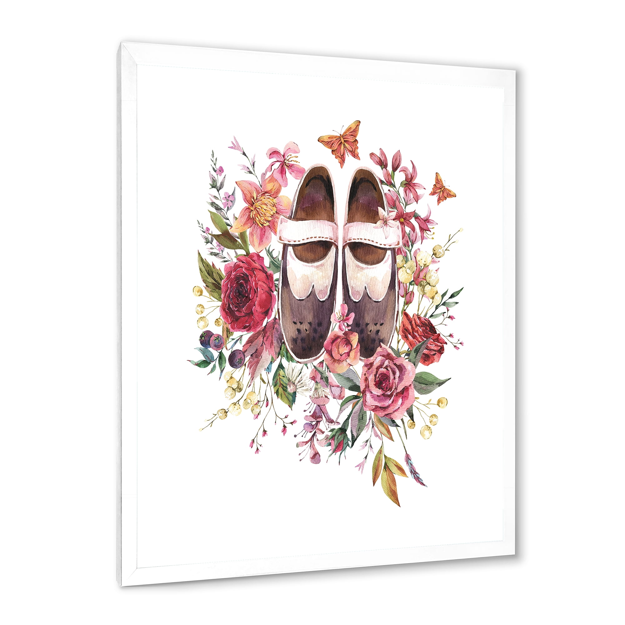 Designart 'Wildflowers With Ancient Oxford Shoes' Farmhouse Framed Art Print