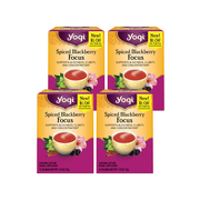 Yogi Tea Spiced Blackberry Focus, Black Tea, Wellness Tea Bags, 4 Boxes of 16