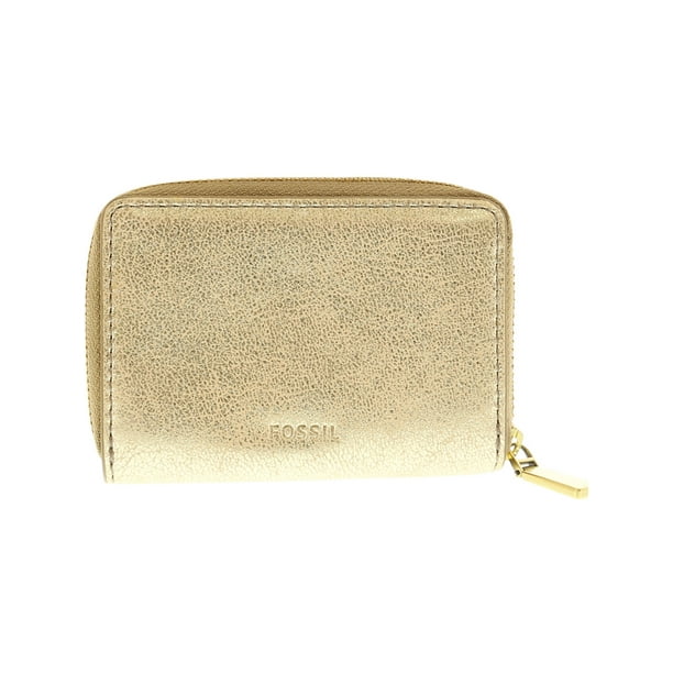 Fossil Fossil Women's Rfid Mini Zip Card Case Fabric Wallet Metallic Gold