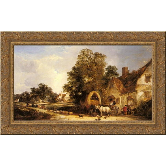 The Half Way House, Thatcham 24x16 Gold Ornate Wood Framed Canvas Art by William Shayer