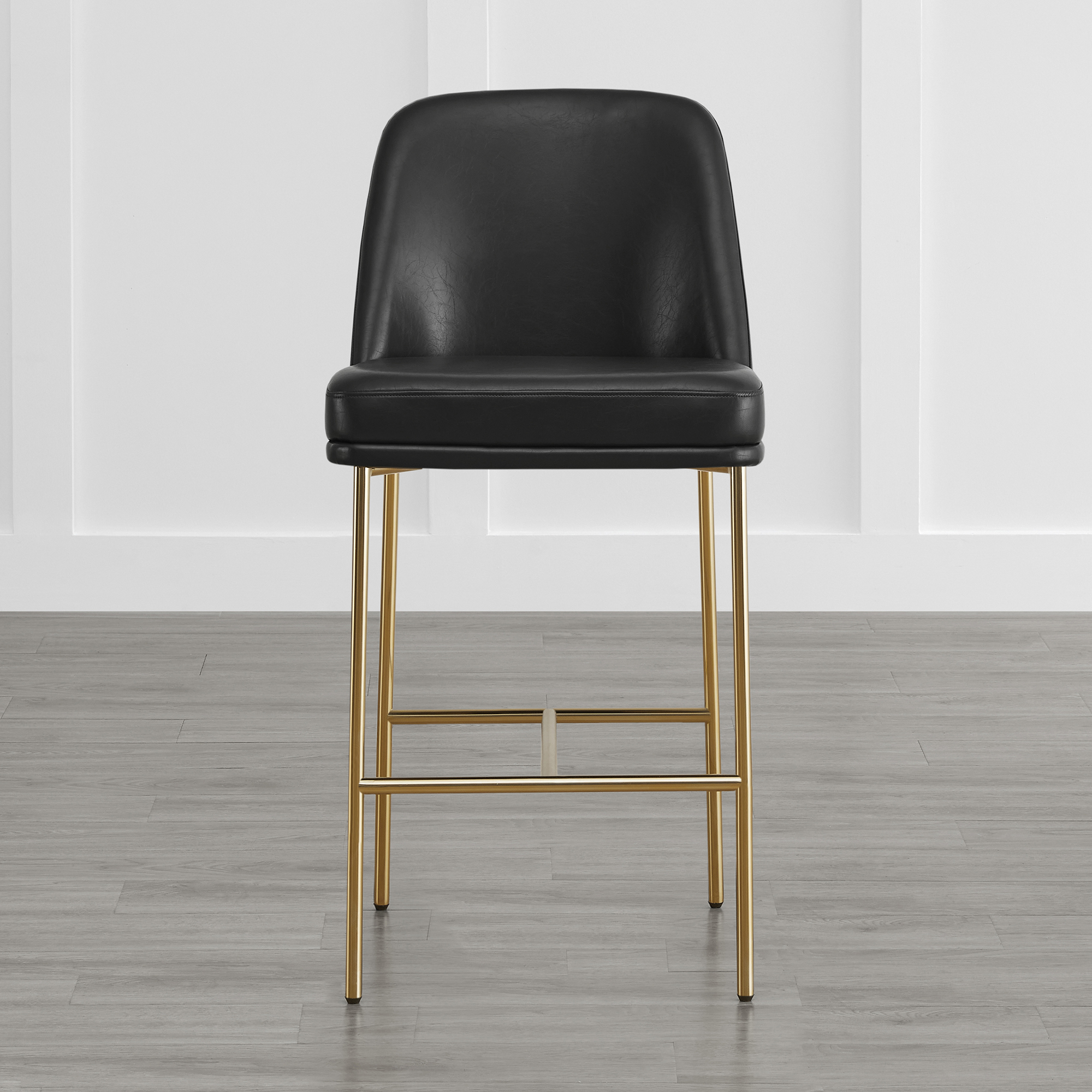 Spruce & Spring Modern 27-Inch Contemporary Counter Stool Set with Upholstered Seat and Metal Frame Set of 2, Black Faux Leather