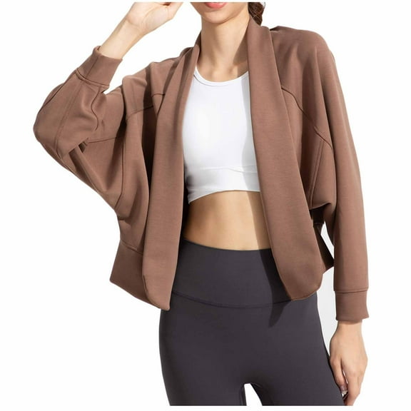 Modal Loose Coat for Women Fashion Solid Color Sweatshirts Cardigan Splicing Design Jackets Batwing Casual Fashion Outfits 2025 Fall Top Yoga Clothes