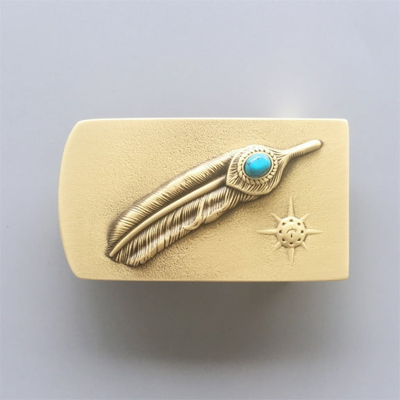 Solid Brass Stone Sun Rectangle Belt Buckle
