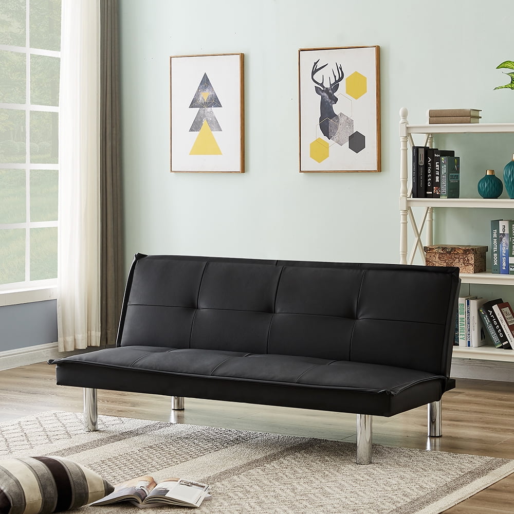 Details about   Futon Sofa Couch Modern Faux Leather Sofa Bed Convertible Sofa Sleeper Black 
