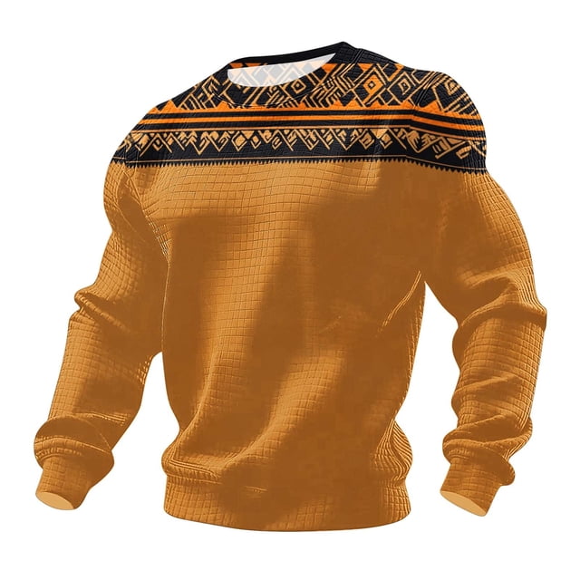 Chemises pour Hommes à Manches Longues pour Hommes Imprimées Ethniques à Col Rond Chemise de Travail de Rue 100 % Polyester
