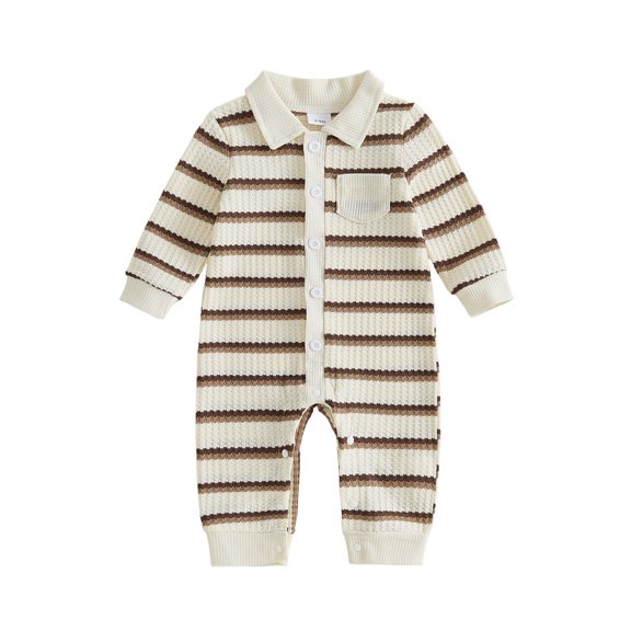RUINIXCW Baby Boy Fall Romper Stripe Print Collared Buttons Long Sleeve Jumpsuits