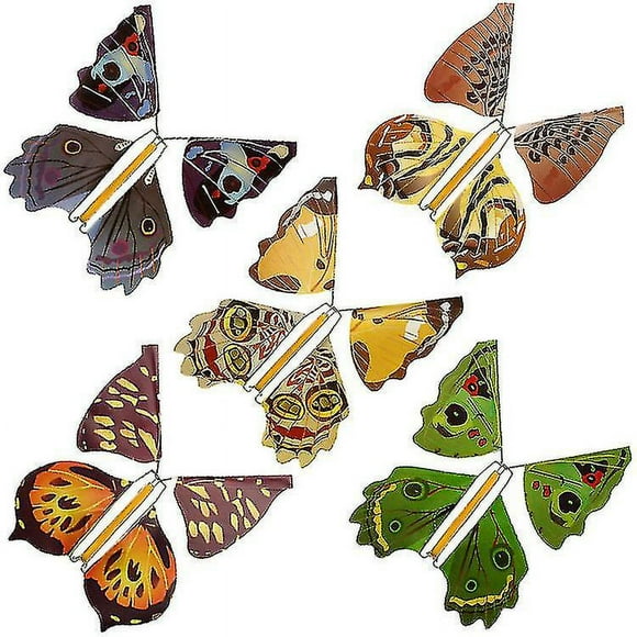 Magic Flying Butterfly Toy Set, 5pcs Bright Wind Up Butterfly Rubber Band Powered Flutter, Random Color