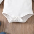 thumbnail image 6 of NZRVAWS Baby Girls Outfit Long Sleeve Letter Print Ruffle Sleeve Romper Top +Wave Point Print Bow Straps Suspender Skirts 2Pcs Clothes Set 3-6 Months,White, 6 of 7