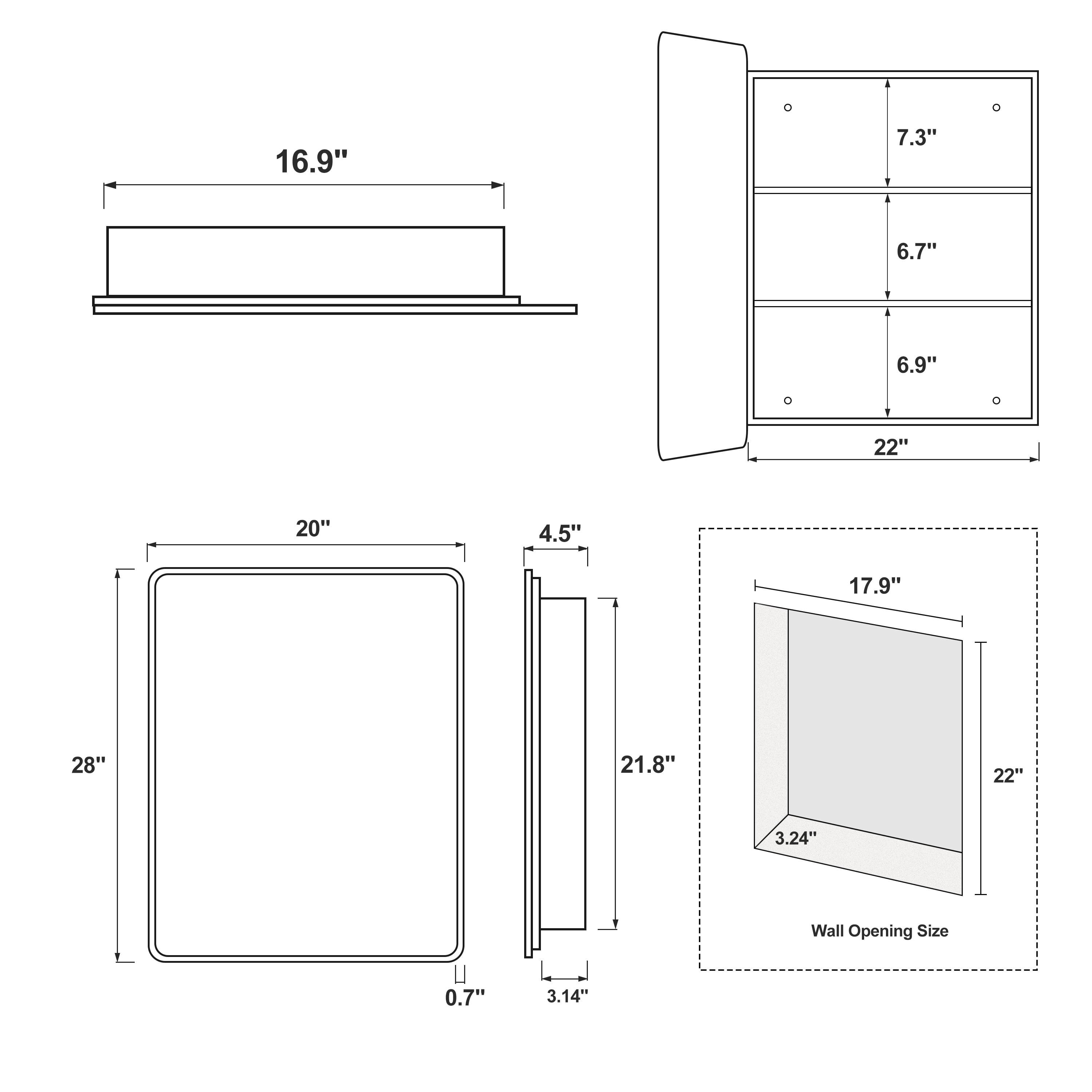 28"x20" Rectangle Recessed/Surface Mount Medicine Cabinet with Mirror,Black