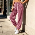thumbnail image 4 of Women's High Waist Velvet Jogger Sweatpants, Ghalytn Drawstring Elastic Waist Soft Velour Casual Pants with Side Pockets, 4 of 7