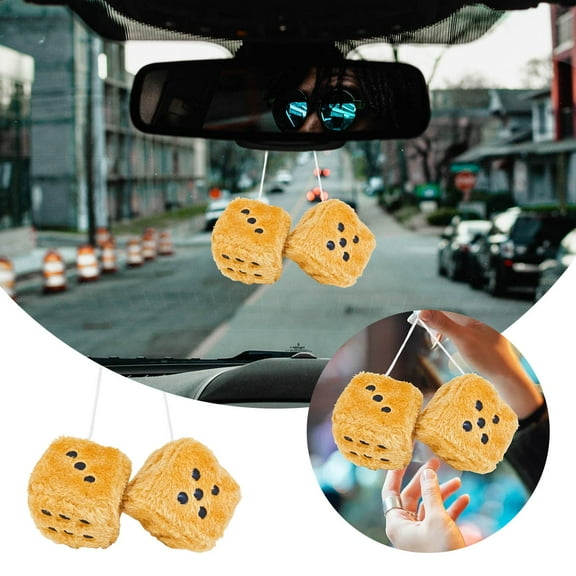 Fuzzy Plush Dice for Car Mirror Retro 3” Couple Car Hanging Ornament with Dots Automotive Interior Decoration