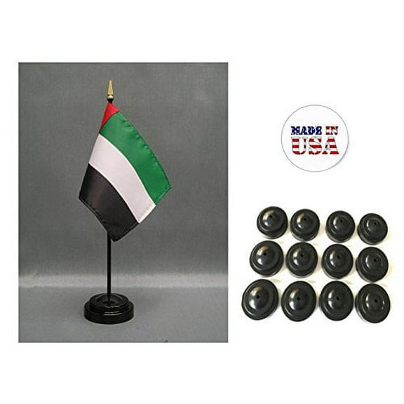 Box of 12 United Arab Emirates 4"x6" Miniature Desk & Table Flags Includes 12 Flag Stands & 12 Emirate UAE Small Mini Stick Flags