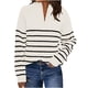 thumbnail image 2 of Suéter de cuello alto para mujer, jersey de punto informal de manga larga a rayas con media cremallera, jersey holgado, suéter de cuello alto para mujer, 2 of 5