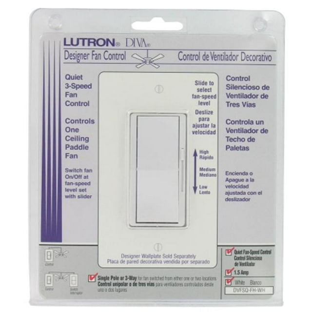 Lutron Electronics 3 Speed White Diva Quiet Fan Control DVFSQ-FH-WH