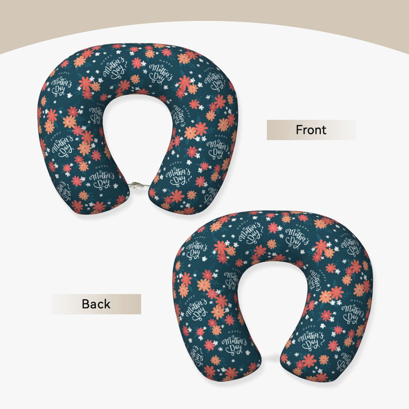 Xecao Happy Mother's Day Print Memory Foam Cervical Neck Pillow Versatile U-Shaped Pillows for Home,Office,Camping,Travelling,Soft Washable Cover