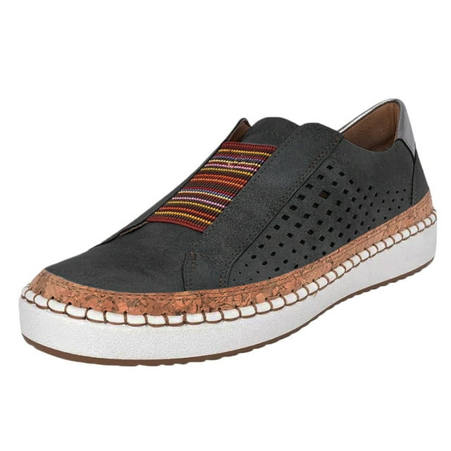 Espadrilles pour Femmes Chaussures Adultes Larges Espadrilles Plates avec Espadrilles Chaussures de Mode Bout Rond à Enfiler Chaussures Décontractées Ajourées pour Femmes, Noir, 7.5