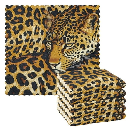 

6 Pieces of Kitchen Towels 11x11Inch Kitchen Dish Cloths Kitchen Dish Towels Reuseable Cleaning Cloths Yellow Leopard
