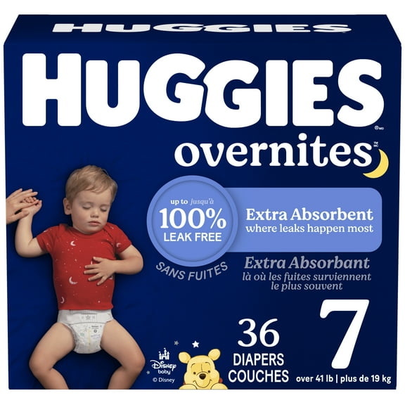 Huggies Overnites Nighttime Baby Diapers, Sizes: 3-7 | 36-66Count, Sizes 3-7 | 36-66 Count