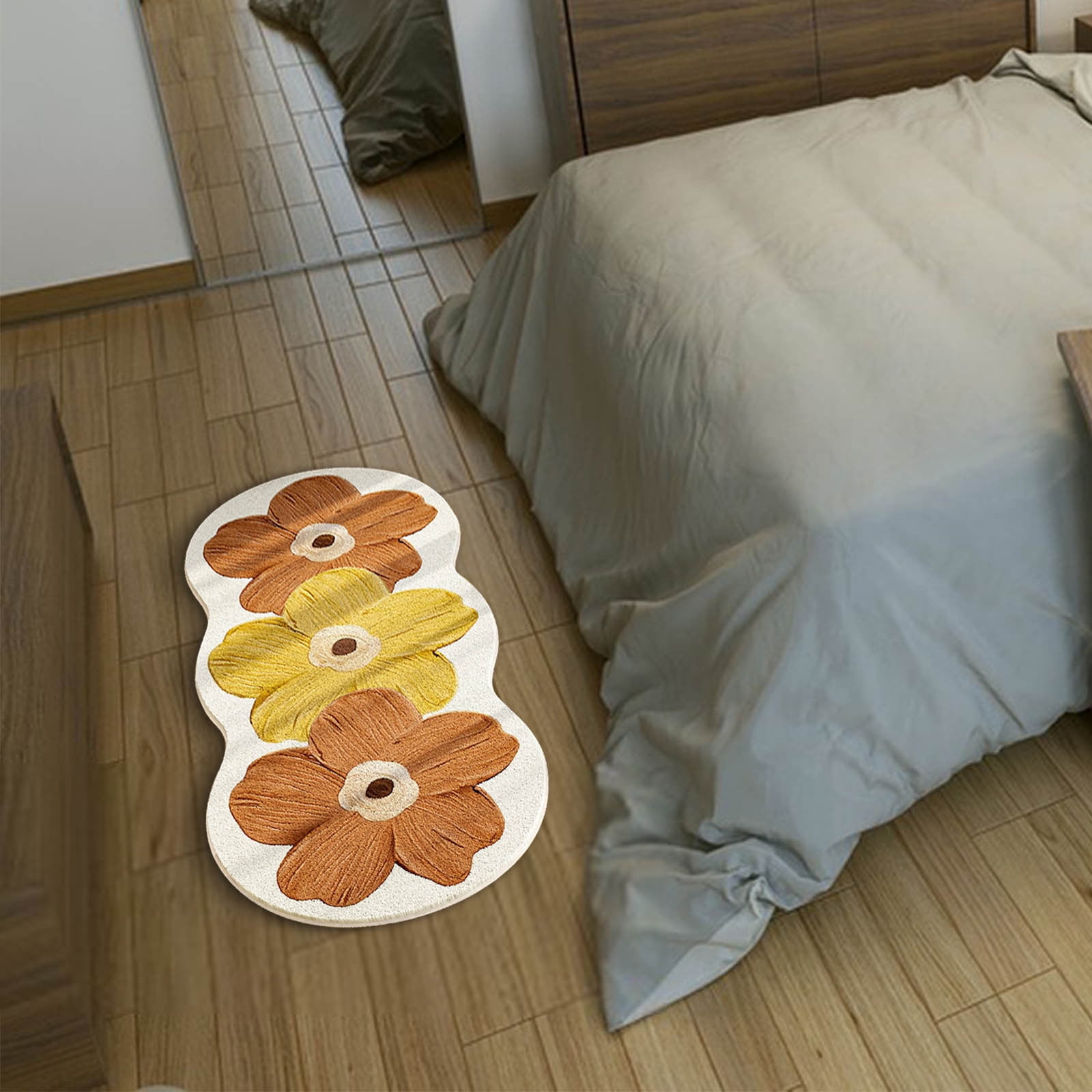 PALIFEUR Flower Rugs for Bedroom, Ultra Soft 3D Floral Carpet Shaggy Tufted Bathroom Rugs Absorbent Non-Slip Bath Mat Washable Area Rug for Bedroom Bathroom Kitchen Living Room-20x47"-Orange