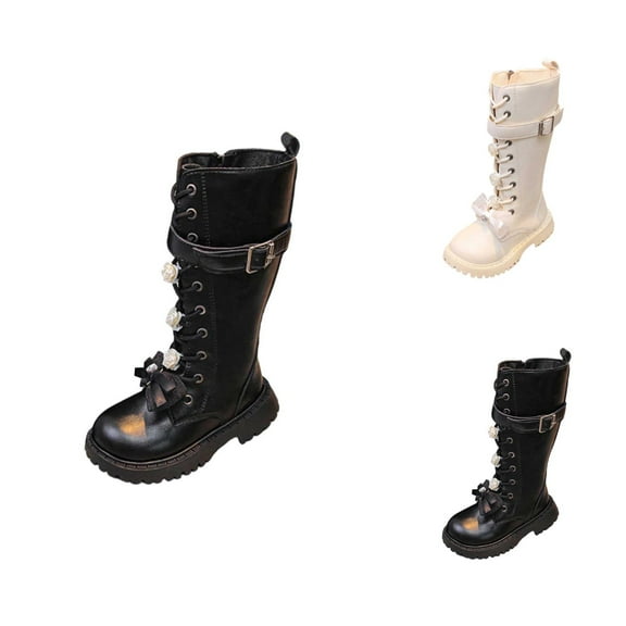 Boots for Girls Combat Boots Girls Boots Winter Leather Mid Calf Height Ankle Warm Lace Up Style with Side Zipper for Outdoor and School Play