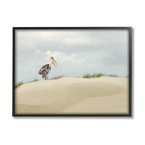 Stupell Pelican Duo Sandy Beach Dunes Landscape Painting Black Framed Art Print Wall Art