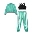 thumbnail image 4 of Haitryli Kids Girls Metallic Hip Hop Jazz Dance Outfit Long Sleeve Bomber Jacket Outwear Vest Top with Harem Pants Set Blue Green 16, 4 of 5