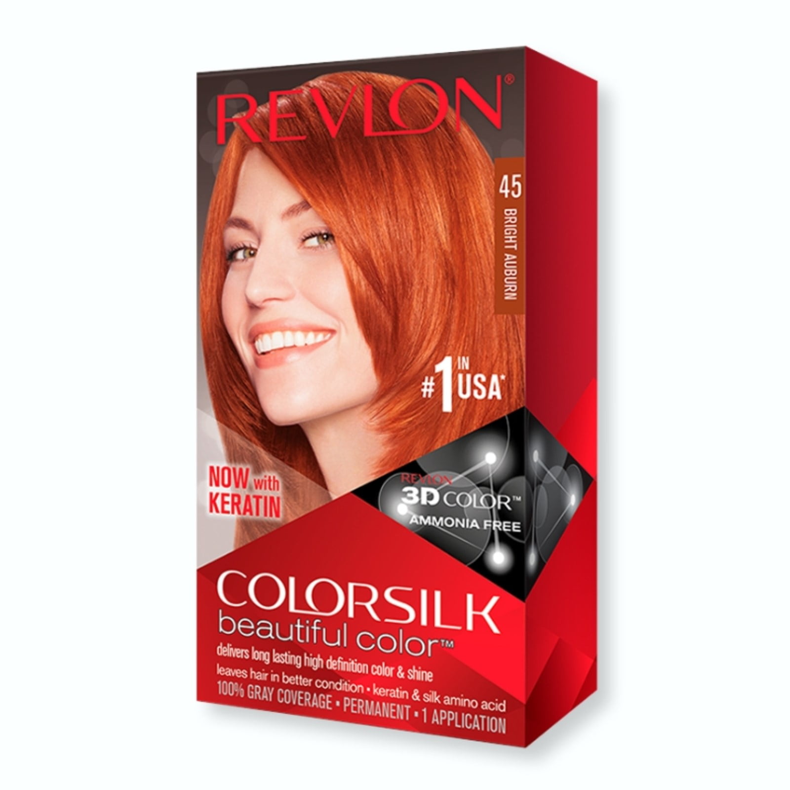 Revlon ColorSilk Beautiful Color [45], Bright Auburn, 1 ea (Pack of 4)