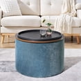 thumbnail image 4 of Lunale Round Storage Ottoman Set of 2, Chenille Upholstered Coffe Side Tables for Living Room, Dark Blue, 4 of 7
