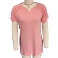 thumbnail image 1 of Ficarrico Mujer Cuello En V Camiseta Casual Manga Corta Plisada Fruncido Color Puro Verano Jersey Top Rosa Claro XXL, 1 of 3