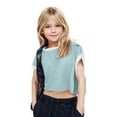 thumbnail image 4 of CAICJ98 Girls T Shirts Open Back Workout Tops Fashion Summer Casual Cute Tops Short Sleeve Crop Oversized T Shirts Athletic Shirts (Green,5-6 Years), 4 of 7