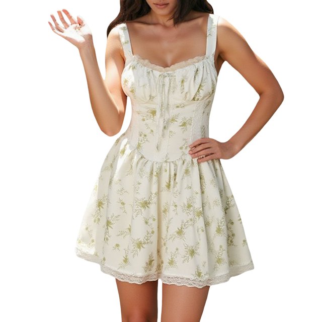 Youmylove Robe d'Été Florale pour Femmes Robes Sans Manches en Dentelle Camisole Corset Style Sexy Robe de Plage Hawaïenne
