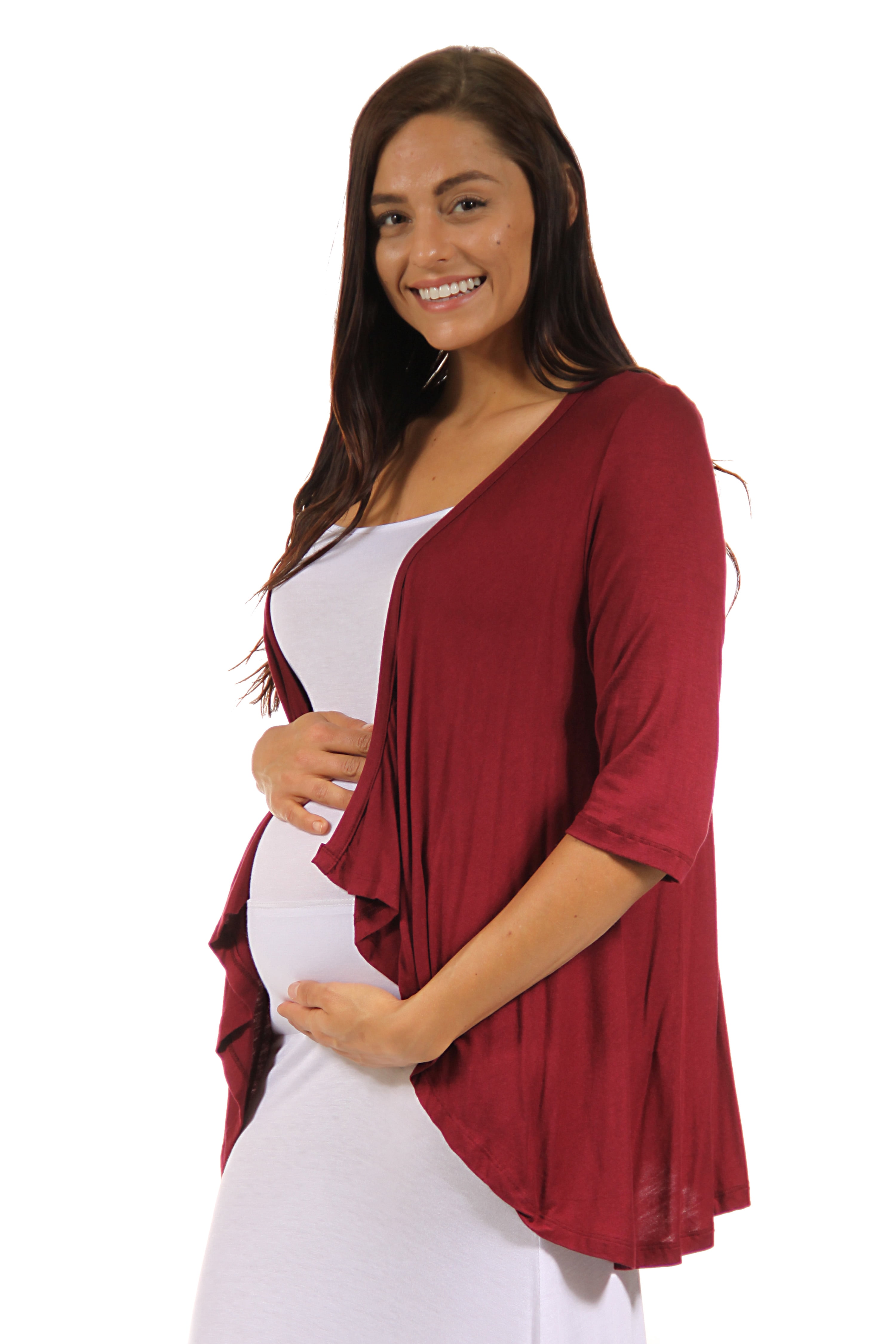 24seven Comfort Apparel Elbow Length Sleeve Maternity Open Cardigan