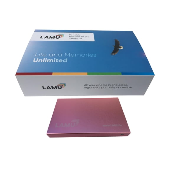 LAMU Portable Photo Organizer 500GB Rose Gold for Windows, with Software to Organize All Your Photos, Videos, and Music
