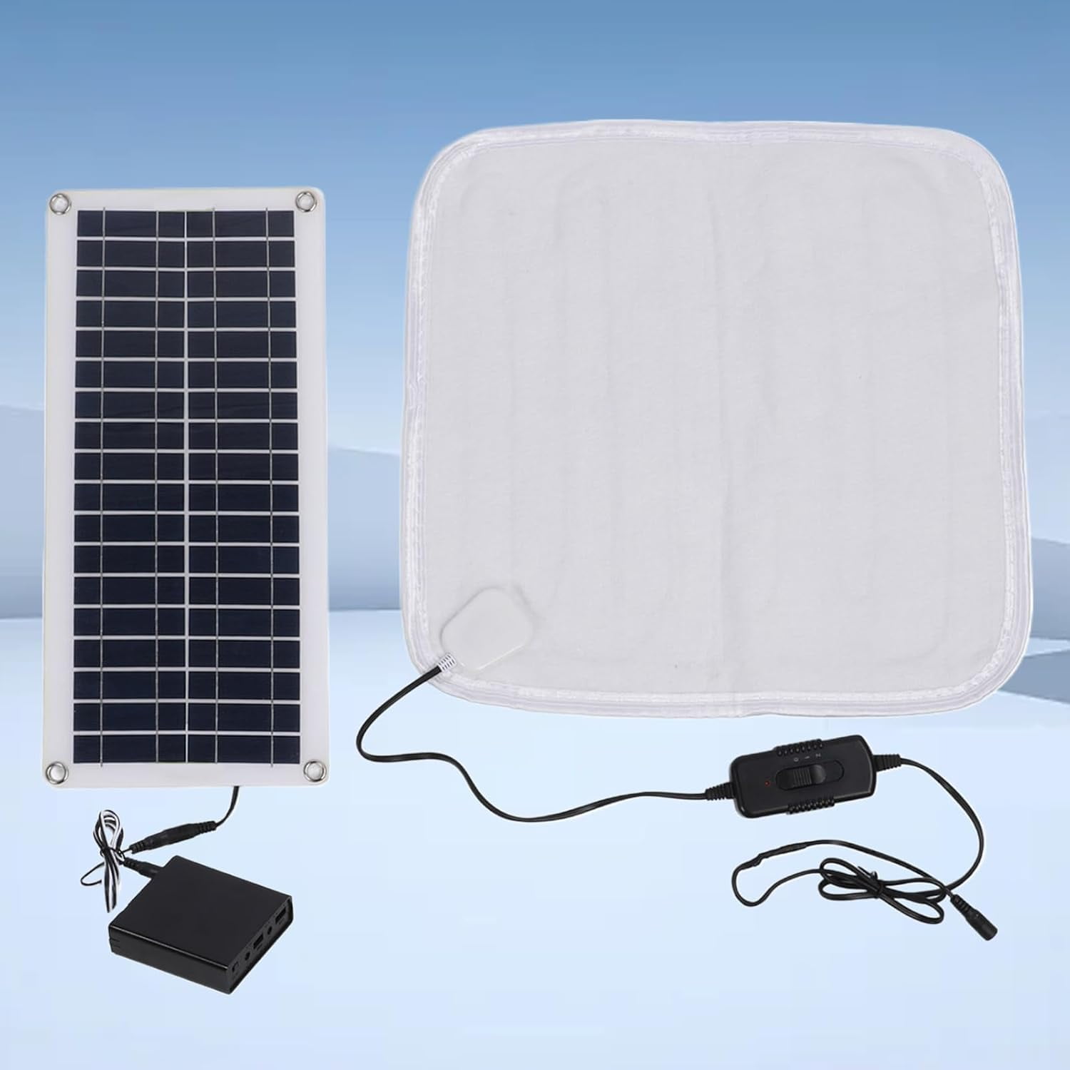 Solar Powered Pet Heating Pad - 12V 100W Solar Heated Dog Bed, Warming Cat Bed, Outdoor Kennel Heating Pad with Energy Storage Box, Adjustable Thermal Mat, for Winter Use in Home Dogs Cats Resting