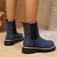 thumbnail image 7 of Bnwani Low Heel Boots Women Fall Winter Fashion Pile Toe Thick Chunky Ankle Versatile Casual Suede Boot Blue Size 5.5, 7 of 7