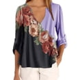 thumbnail image 4 of Blusa Camisa con cuello en V y estampado floral Blusa suelta de manga larga Top de mujer, Morado, M Inevent AP002021-66, 4 of 5