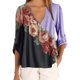 thumbnail image 4 of Blusa Camisa con cuello en V y estampado floral Blusa suelta de manga larga Top de mujer, Morado, XXL Kearding AP002021-69, 4 of 5