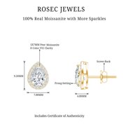 Rosec Jewels Moissanite Teardrop Earrings Studs Screw Back (D-VS1 Grade) - Hypoallergenic Silver Pear Shaped Earrings - Gift for Women