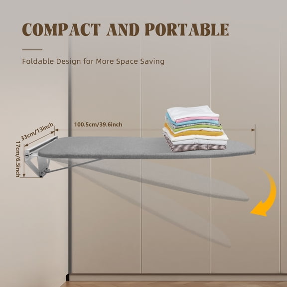 Wall-Mounted Foldable Rotating Ironing Board Easy Installation Space Saver Gray