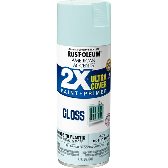 2-Pack Value - Rust-oleum american accents ultra cover 2x gloss ocean mist spray paint and primer in 1, 12 oz