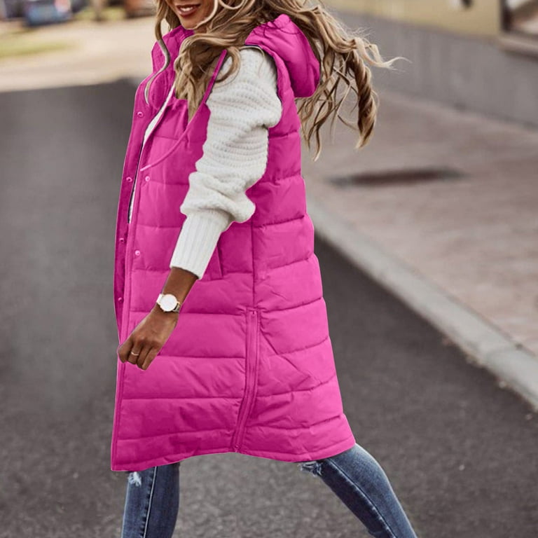 Ersazi Womens Waterproof Rain Jacket Women\'S Mid-Length Sleeveless Warm  Down Jacket Coat In Clearance Hot Pink Xxxxl